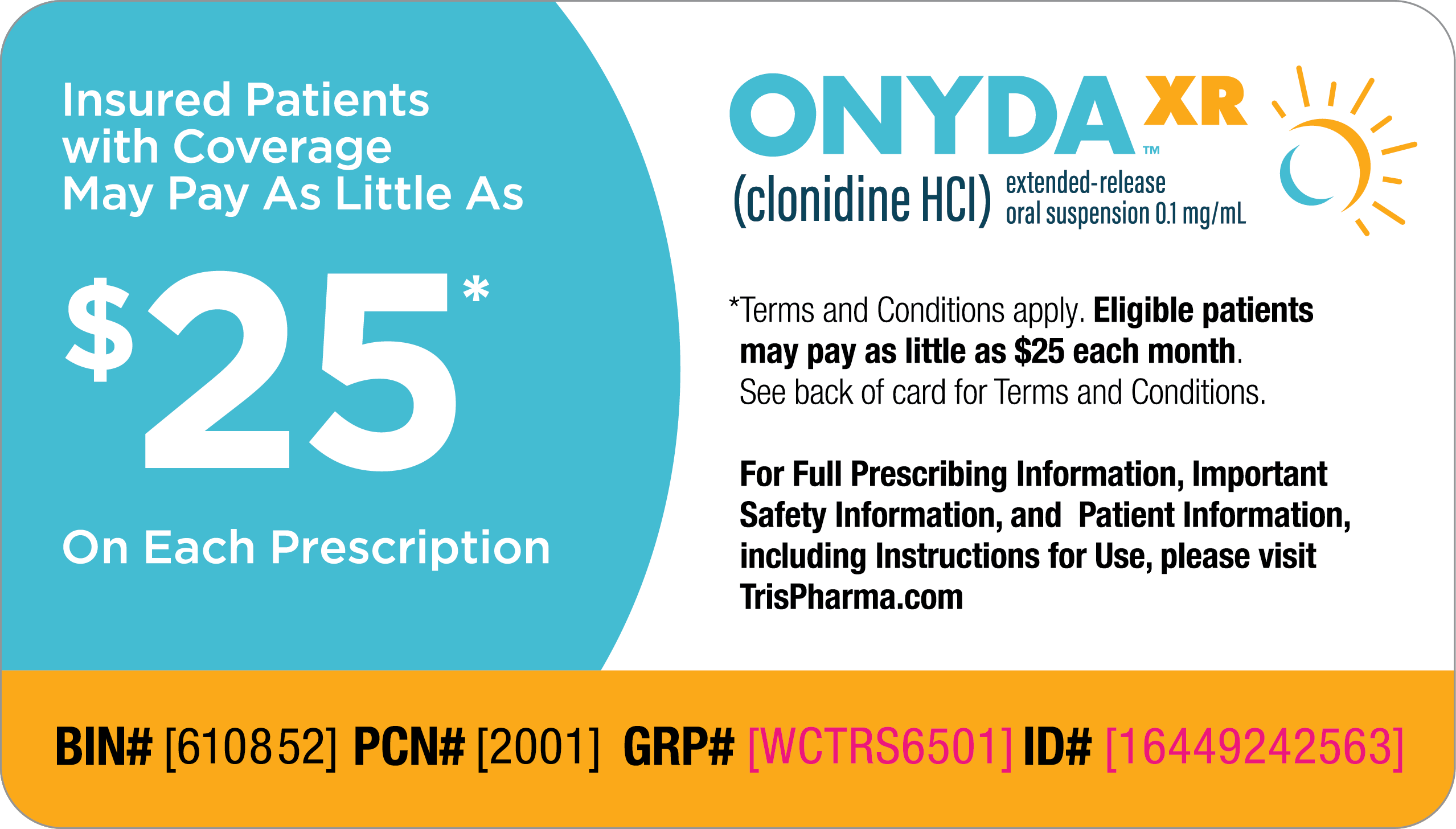 ONYDA XR Tris Pharma ADHD Copay Savings Card